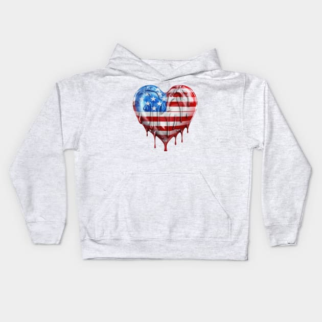 American Flag Dripping Heart #1 Kids Hoodie by Chromatic Fusion Studio